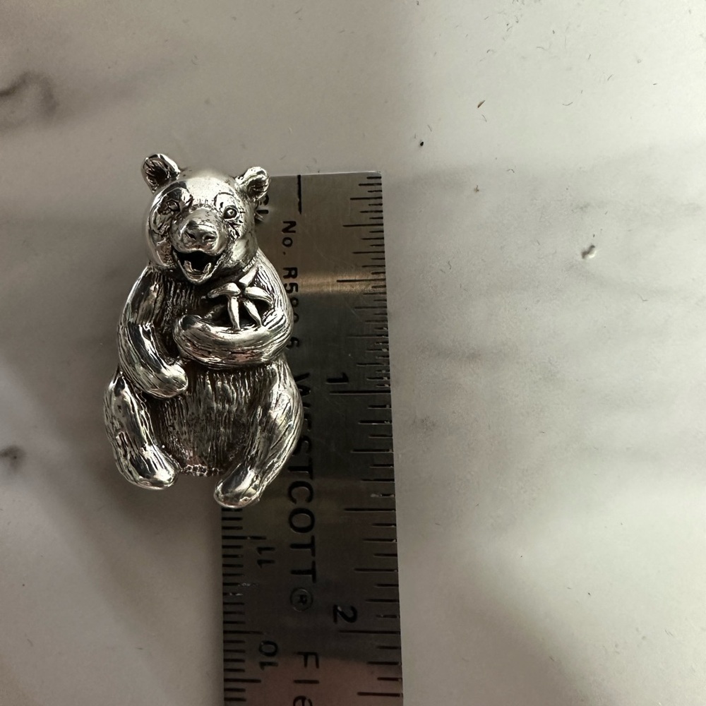 Vintage Sterling Panda Bear Pendant Broach